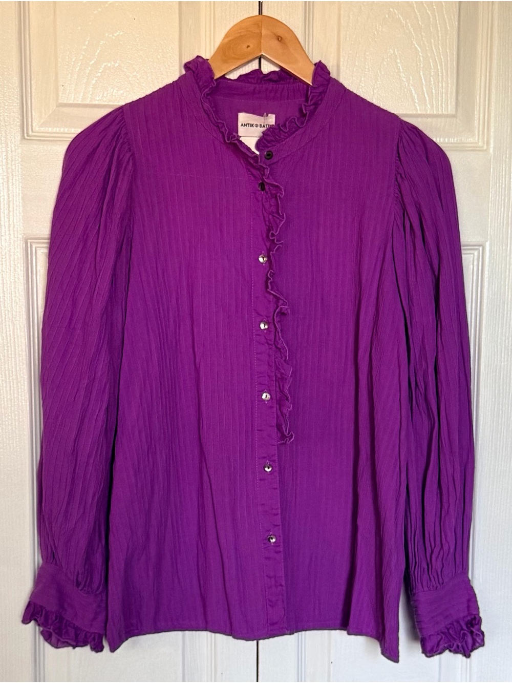 Antik Batik Avon Purple Ruffle Cotton Blouse NWT EU 40 M